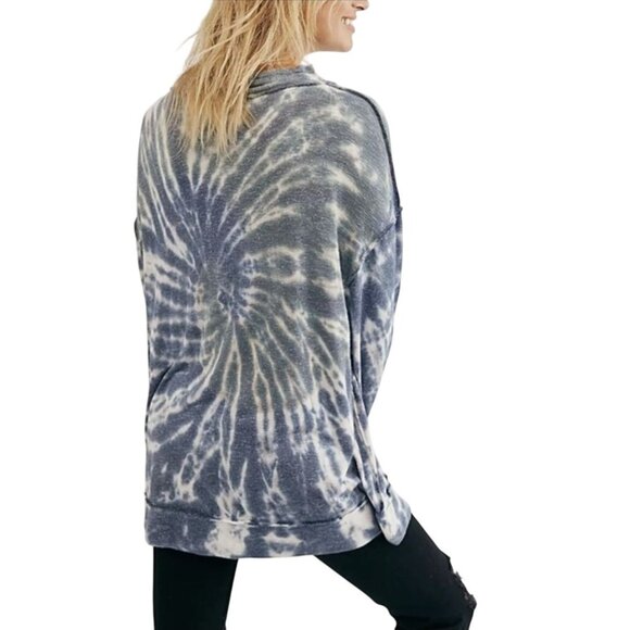 Free People We The Free Best Catch Tie Dye Tee Blue Combo Oversized Size M - Picture 4 of 13